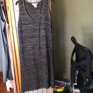 MIDI length sleeveless black and gold flecked dress,lightweight,comfortable feel